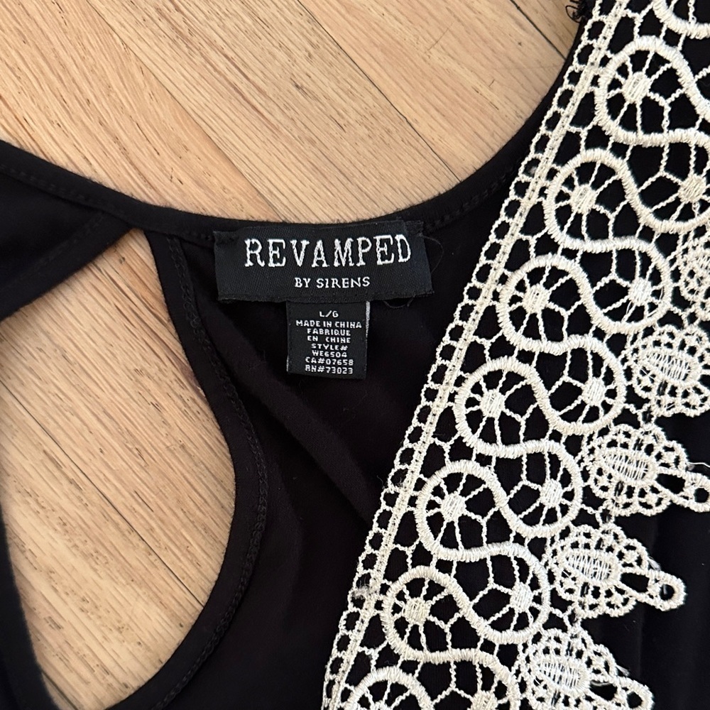 Black Romper with White Lace Trim - Size Large - Picture 3 of 8